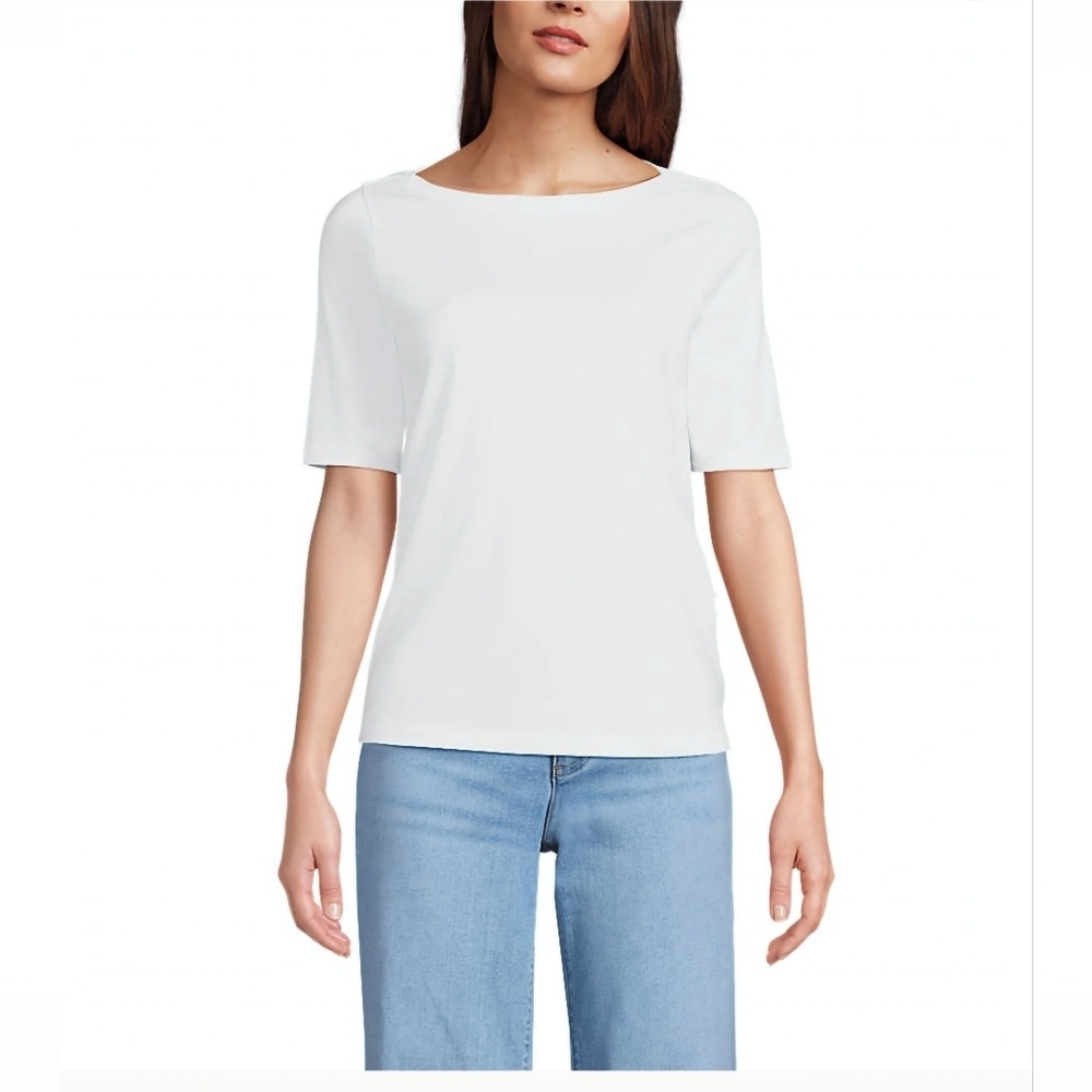 Lands' End Women's Large White Supima Boatneck Top New In Package